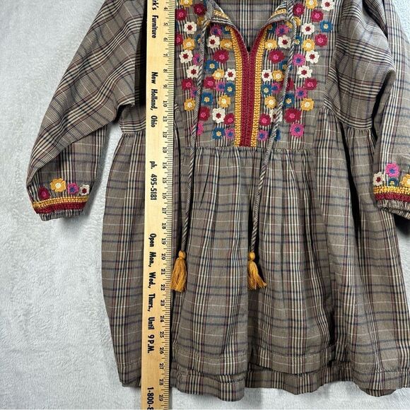 Back In The Saddle Brown Plaid Floral Embroidered Tunic Boho Hippie Western Sz S - Picture 6 of 8